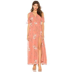 BB DAKOTA Floral Cold Shoulder Wrap Floor Length Maxi Dress